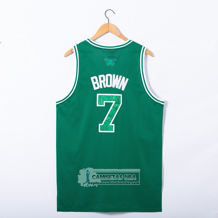 Camiseta Boston Celtics Jaylen Brown NO 7 Snakeskin Hardwood Classics 2021 Verde